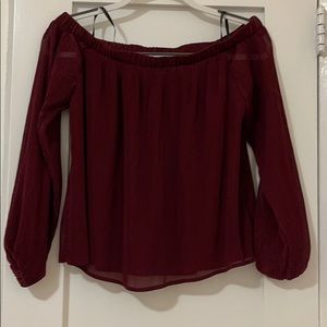 J.O.A Los Angeles Maroon Off the Shoulder Top